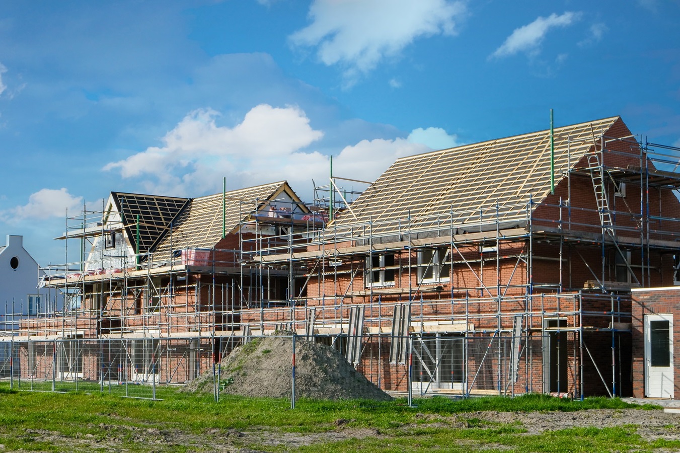 Dutch Suburban area with modern family houses, newly build moder